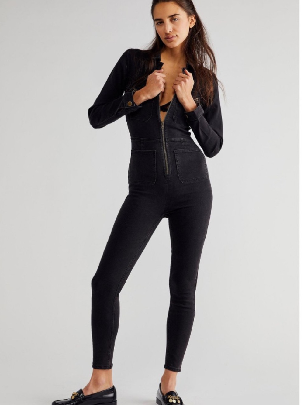 Free People Black Lennox Denim Jumpsuit, Size XL
